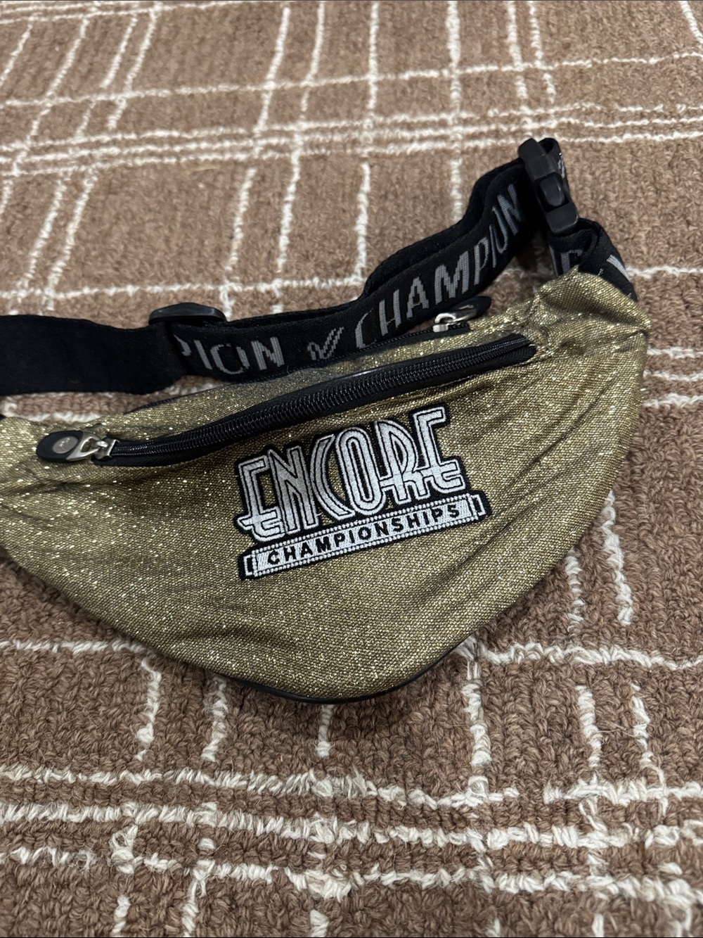 Champion Gold Glitter Belt Bag with Black Strap